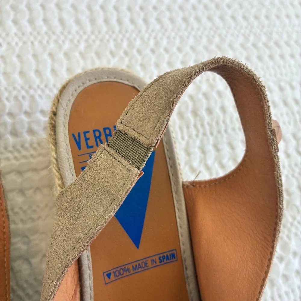 Verbenas Espadrille Wedge Tan Suede Open  Toe Women 7.5/8 Euro 38 Handmade Spain
